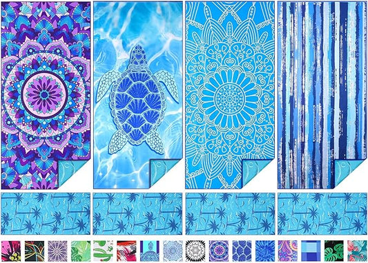 TwoYek 4 Pack Microfiber Thin Beach Towel Lightweight 71x32 Extra Large Sand Free Soft Towels Quick Dry for Travel Pool Yoga Gym Sports Beach Accessories Vacation Essential Gift