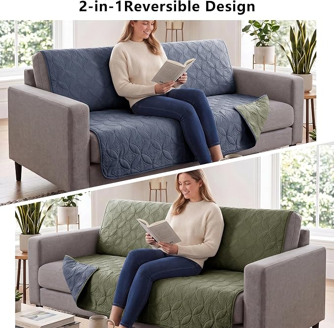 Waterproof Couch Cover for Dogs - Washable Pets Furniture Protector | TPU Leak-Proof Liner, Lightweight & Reversible, Fits Chair, Sofa, Bed, 52" x 82" , Blue/Green