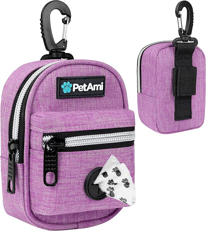 PetAmi Dog Poop Bag Holder for Leash, Waste Bag Dispenser Pet Pouch, Purple