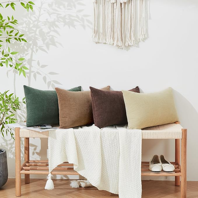 GAWAMAY Decorative Rectangle Throw Pillow Covers Lumbar Support Pillow 12"x20" Inch Set of 2, Soft Chenille Pillowcase for Living Room Bedroom Sofa Couch Cushion Cover Dark Green 30x50cm (No Insert)