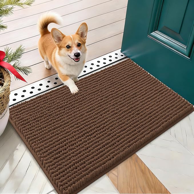 OLANLY Dog Door Mat for Muddy Paws 24x16, Extra Absorbent Chenille Mud Mat | Mocha, Absorbs Moisture and Dirt, Non-Slip Machine Washable Doormat, Quick-Drying Indoor Entryway Floor Mat for Dogs