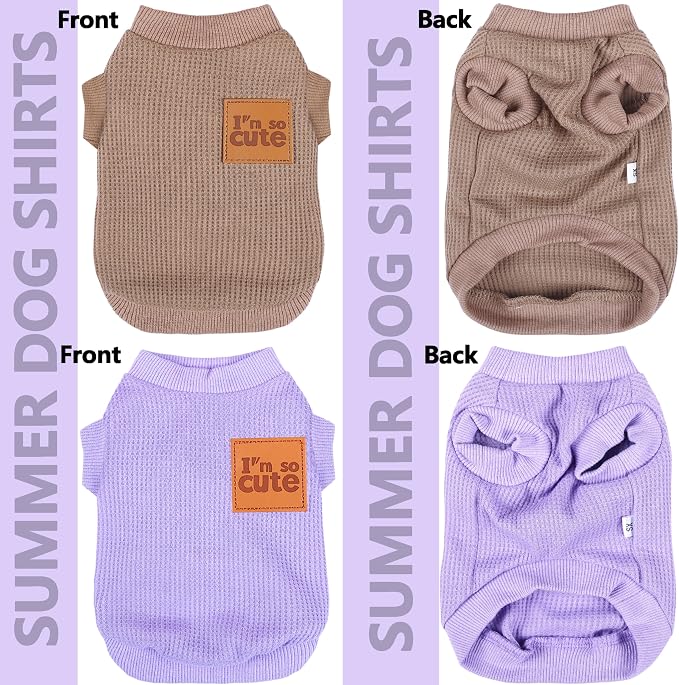 2 Pack Dog Shirt Vest Dog Clothes for Small Dogs Summer Waffle Puppy T-Shirts Soft Sleeveless Pet Clothes Lightweight Medium Large Doggy Outfit Cat Clothing (Purple+Khaki, Large)