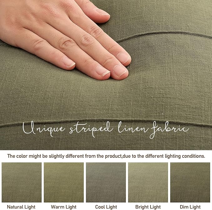 Decorative Linen Throw Pillow Covers 24x24 Set of 2 Solid handcrafted Striped Cushion Covers for Bed Soft Modern Farmhouse Neutral Pillowcase for Couch Bedroom Living Room Home Decor(Olive Green)