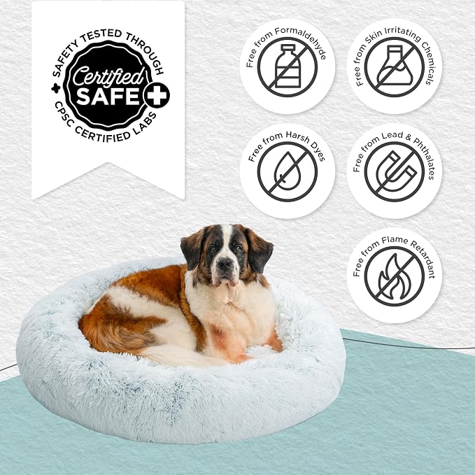 Best Friends by Sheri Original Calming Donut Dog Bed, Frost Gray, XL, 45" | Machine-Washable Cover, Shag Faux Fur, Orthopedic Support, Sense of Security, Water-Resistant Base, XL Dogs Up to 150 lbs