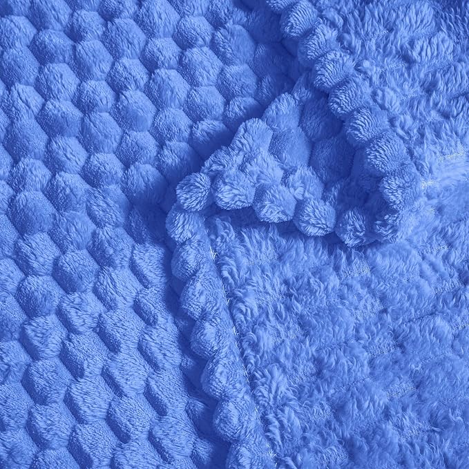 Vessia Flannel Fleece Throw Blanket(50x70 inch), 3D Jacquard Blue Fuzzy and Warm Blanket for Couch,Sofa,Bed,Chair, 300GSM Super Soft Touch Cozy Lightweight Throw for All-Season Home Decor