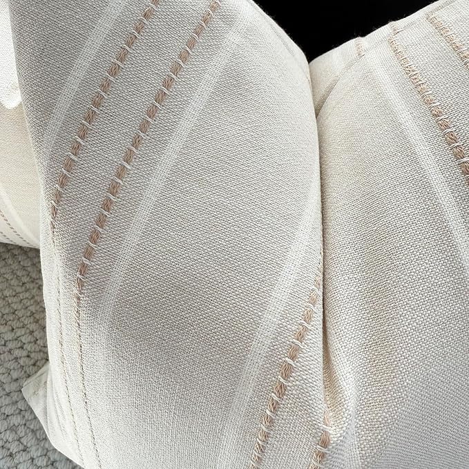 Hckot Hand Made Decorative Khaki Pillow Covers 18x18 Striped Throw Pillows Textured Linen Pillow Covers Farmhouse Decor Cushion Covers for Couch Bed Living Room, Khaki
