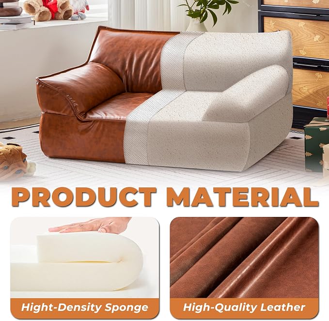 Dog Couch Bed Leather Cat Sofa for Small and Medium Pets Under 50 lbs | Brown Mid Century Modern Elevated Dog Sofa Chair, Luxurious Indoor Furniture Style Pet Supplies for Puppy
