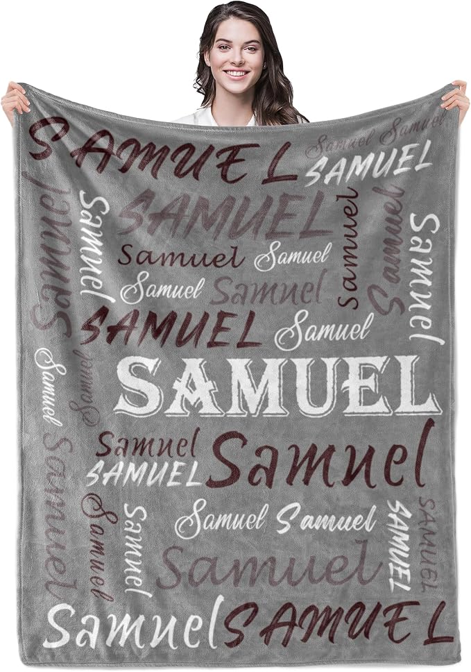 Personalized Custom Grey Theme Light Soft Flannel Fleece Throw Blanket with Name for Men, Women, Boys, Girls, Kids - Customized Name Gifts for Birthday, Christmas, Valentines Day