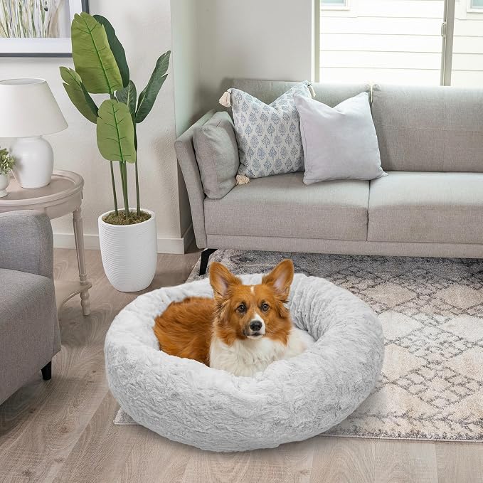 Best Friends by Sheri Original Calming Donut Dog Bed, Gray, Medium, 30" | Machine-Washable Cover, Lux Faux Fur, Orthopedic Support, Sense of Security, Water-Resistant Base, Medium Dogs Up to 45 lbs