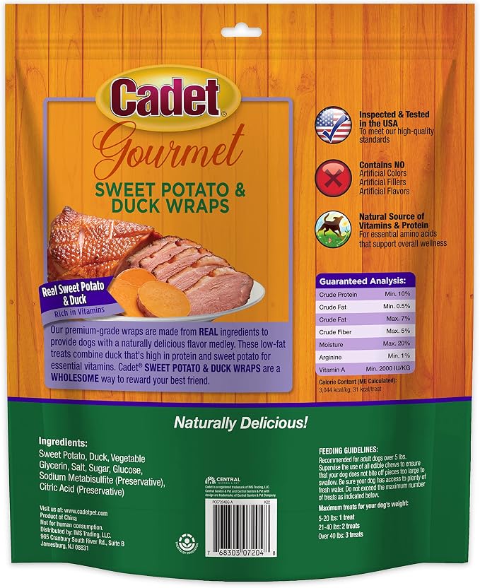 Cadet Gourmet Sweet Potato & Duck Wrapped Biscuits Dog Treats, 28 oz | Real sweet potato & duck, dog treats wraps, crunchy healthy dog treats, great for training, for small & large breeds