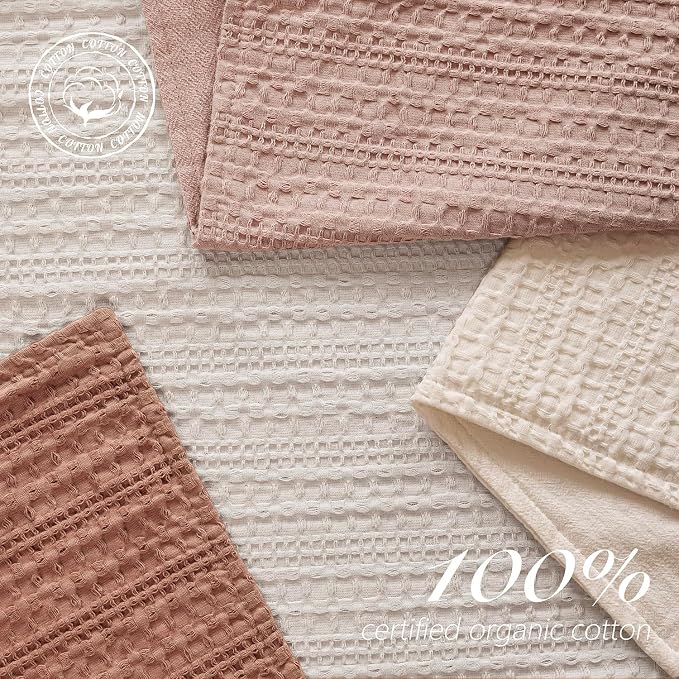 Foindtower Set of 2 Decorative Cotton Waffle Weave Throw Pillow Covers Euro Shams Cushion Covers Accent European Pillowcase for Bed Couch Sofa Bedroom Living Room Home Decor 22×22 Inch Coral Pink