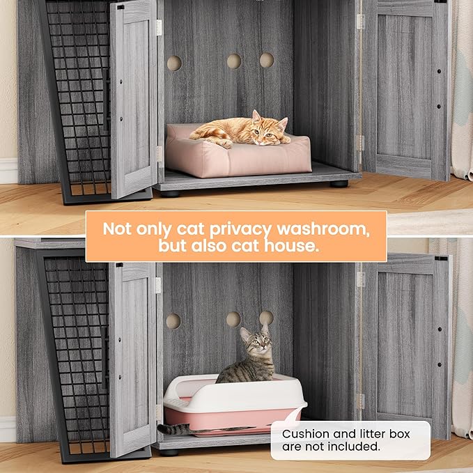 IDEALHOUSE Cat Litter Box Enclosure with Double Layer, Dark Grey | Double Layer Cat Litter Box Furniture with Ladder, Creates a Private Cat Space While Keeping Living Rooms Clean and Organized