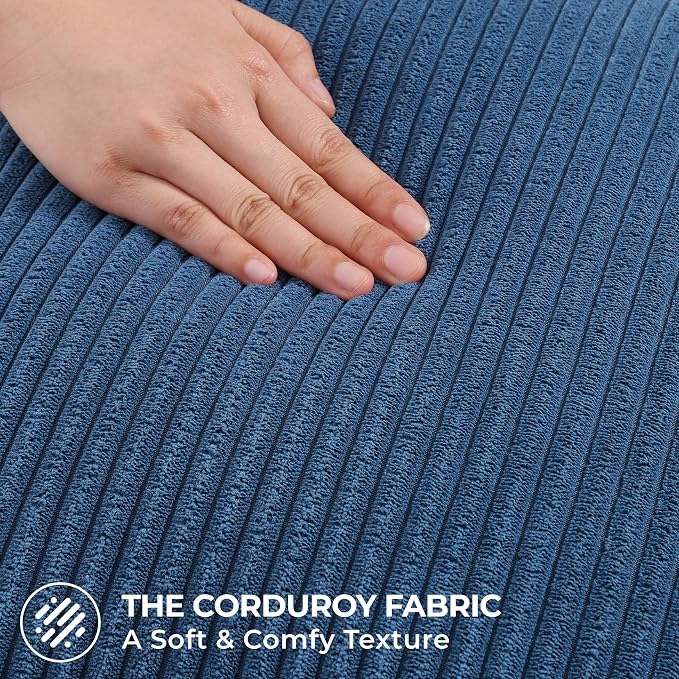Mecatny Corduroy Decorative Throw Pillow Covers 24x24 Set of 2 Navy Blue | Soft Striped Texture, Hidden Zipper Design, Neutral Boho Square Pillow Cases for Sofa Couch Living Room Bedroom, Home Décor