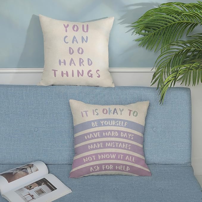 Rainbow Classroom Pillow Covers 18x18 Set of 2 Boho Preppy Purple Throw Pillows Aesthetic Inspirational Quotes Pillowcase Summer Outdoor Decorations Girl Kids Cushion Case for Bed Room Decor