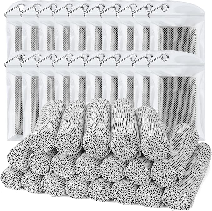 Cooling Towel (Pack of 20, 40"x12") with Pouches for Sports, Workout, Fitness, Gym, Yoga, Golf, Pilates, Travel, Camping & More