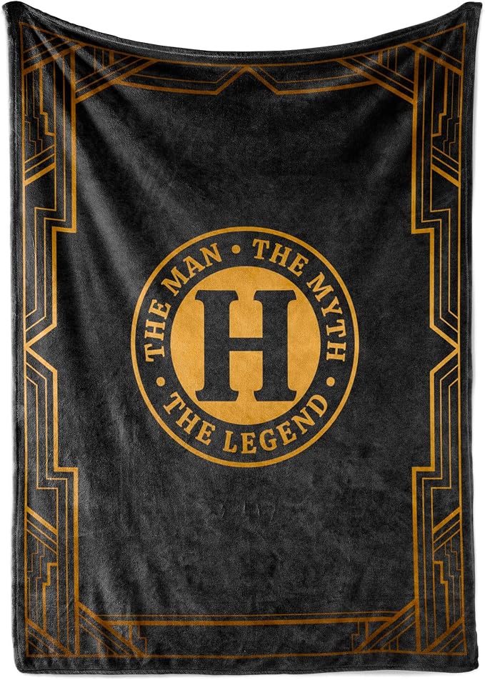 Gifts for Men, Initial Mens Blanket, Birthday Gift for Him, 50"x 65", H | Soft 350 GSM flannel throw with initial legend design for dads, husbands and grandpas, ideal for birthdays or Christmas