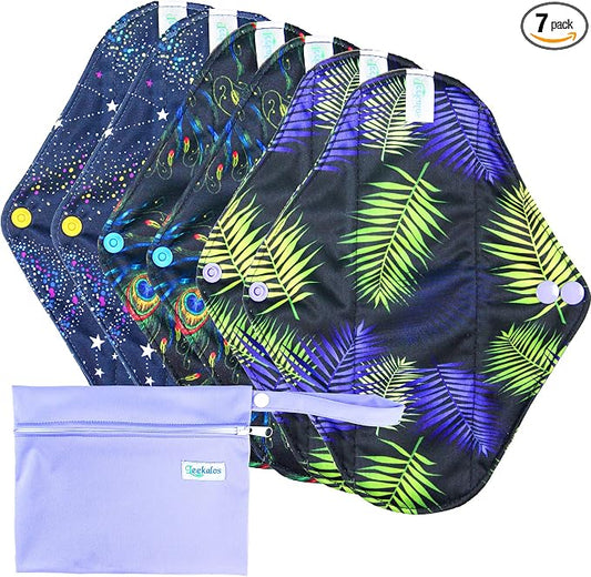 Leekalos Bamboo Menstrual Cloth Pads - Reusable Sanitary Pads for Light Incontinence - Pack of 6, 1 Cloth Mini Wet Bag