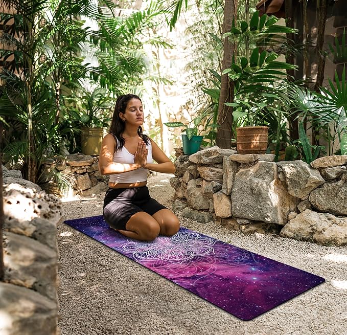 nuveti Printed Travel Yoga Mat-1/16 Inch Thick Non Slip Fitness Workout Mat with Carrying Bag, Foldable Lightweight Suede & Natural Rubber Yoga Mat for Yoga Pilates and Fitness 72" L x 24" W x 1.5mm
