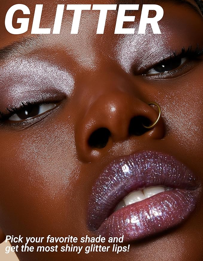 Erinde Glitter Shimmer Lip Gloss, Hydrating High-Shine Glimmer Finish & Sheer Wash Of Color Lip Oil, Non-Sticky, Moisturizing Lip Makeup, Bling Sparkle Lip Gloss Lipstick, Vegan & Cruelty-Free, 07