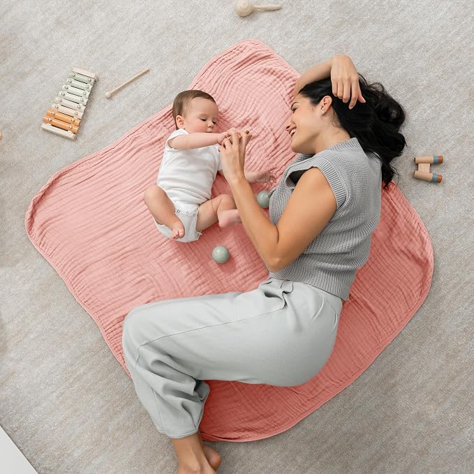 Comfy Cubs Muslin Baby Blanket 40" x 40" L - Swaddle Blankets, Bold Blush | Soft, Lightweight, 6-Layer Cotton Breathable Baby Blankets - Comfortable, Gentle & Versatile Cotton Baby Blankets for Sleep