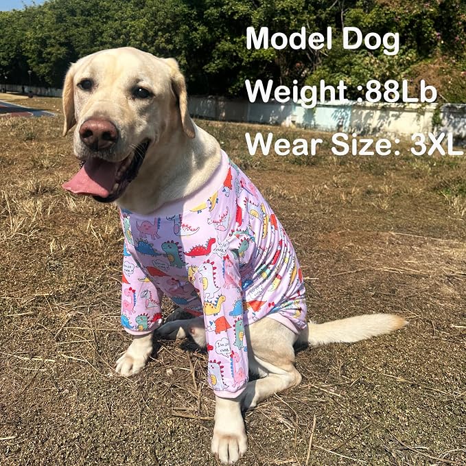 Dinosaur Dog T Shirts Cute Dinosaur Pattern Printed Apparel Shirt for Large Dogs Softable Stretchy Pet Clothes (XL, Pink Dinosaur)