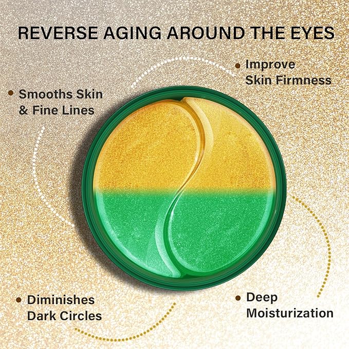Gold Cucumber Under Eye Patches - 60 Pairs Hydrogel Eye Mask for Dark Circles & Wrinkles with Collagen, Hyaluronic Acid & Castor Oil, Hydrating & Smoothing Treatment