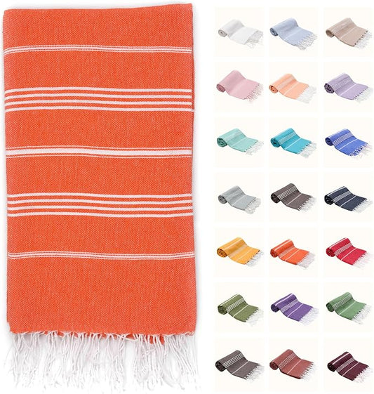 PARK & OZ Turkish Beach Towel – Oversized 100% Cotton, Quick-Dry, Absorbent, Sand-Free Blanket 72x40 – XL, Lightweight Pool Towel for Adults, Women, Men – Sand Resistant & Perfect Travel (Orange)