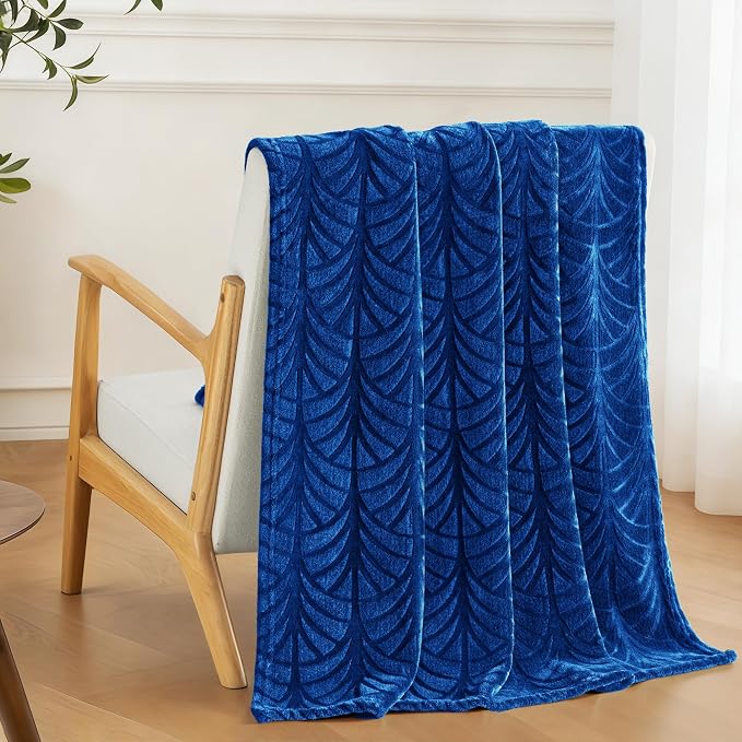Whale Flotilla Soft Flannel Fleece Throw Blanket for Couch, Royal Blue | Cozy Lightweight Breathable Velvet Sofa Throws, Plush Fluffy Vintage Pattern Decorative Blanket for Bed, All Seasons, 50"x60"