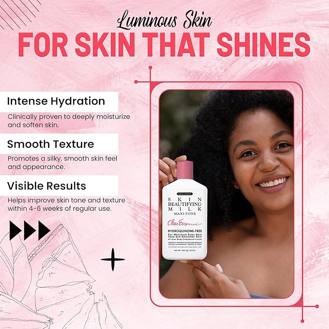Clear Essence Exclusive Skin Beautifying Milk Hydroquinone-Free Maxi-tone Lotion - Skin Lotion for Hydrating Dry Skin - Hydrating Lotion to Hydrate Skin with Shine - (10.0 Oz.)