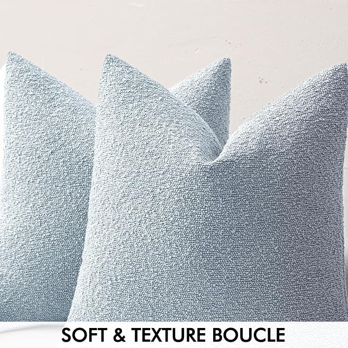 MIULEE 20x20 Decorative Lumbar Boucle Couch Pillow Covers Sky | Set of 2 Textured Neutral Throw Pillow Covers, Accent Solid Pillowcases, Sofa Living Room Home Decor