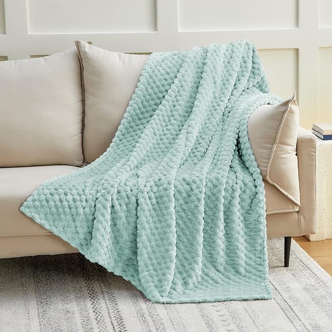 EXQ Home Gentle Soft Fleece Throw Blanket – Cozy Lightweight 3D Imitation Turtle Shell Jacquard Blanket for Couch Bed – All-Season Warm Fuzzy Flannel Blanket for Women Mom Her Gifts(60"x80",Aqua)
