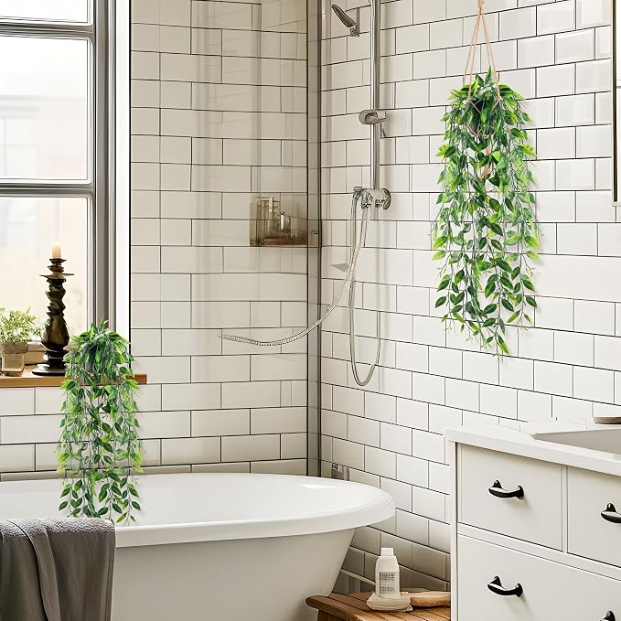 Der Rose 2Pcs Small Fake Hanging Plants Artificial Pea Pod for Wall Decor | Artificial hanging plants, faux pea pod soft draping greenery for indoor displays, bookshelves, bathroom and bedroom walls