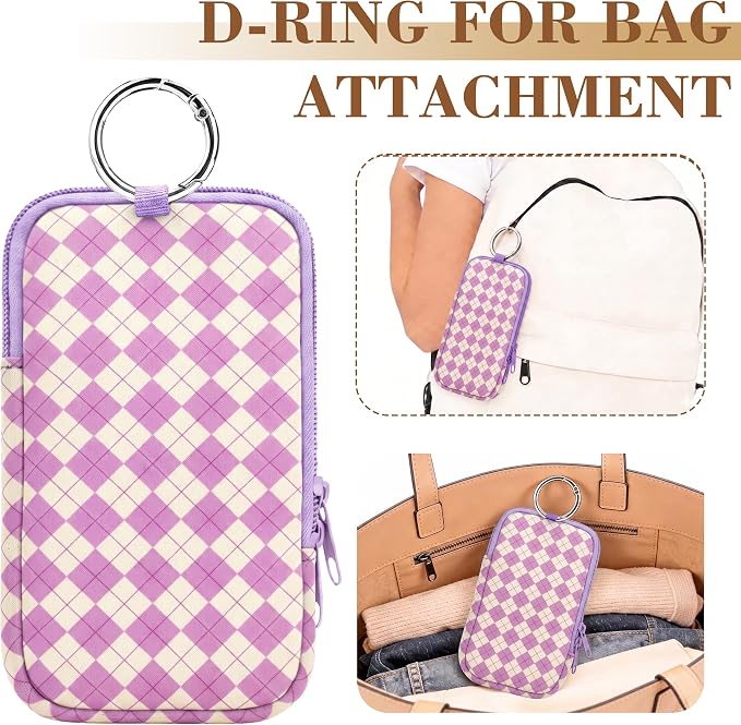 2 Pack Portable Tampon Holder Zippered Pouch with Snap Hook, Waterproof Travel-Friendly Discreet Period Bag, Feminine Products Organizer for Women Purse (Diamond（Purple+Blue)