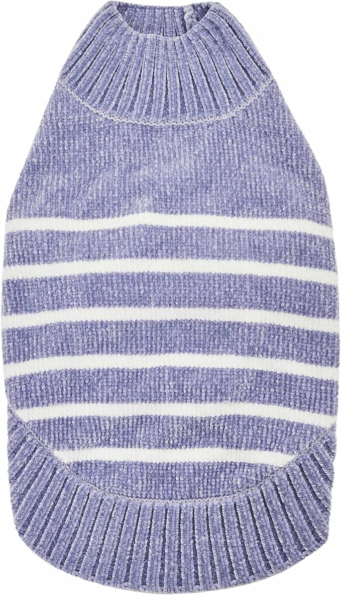 Blueberry Pet Cozy Soft Chenille Classy Striped Dog Sweater in Stonewash Blue, Back Length 12", Pack of 1 Clothes for Dogs
