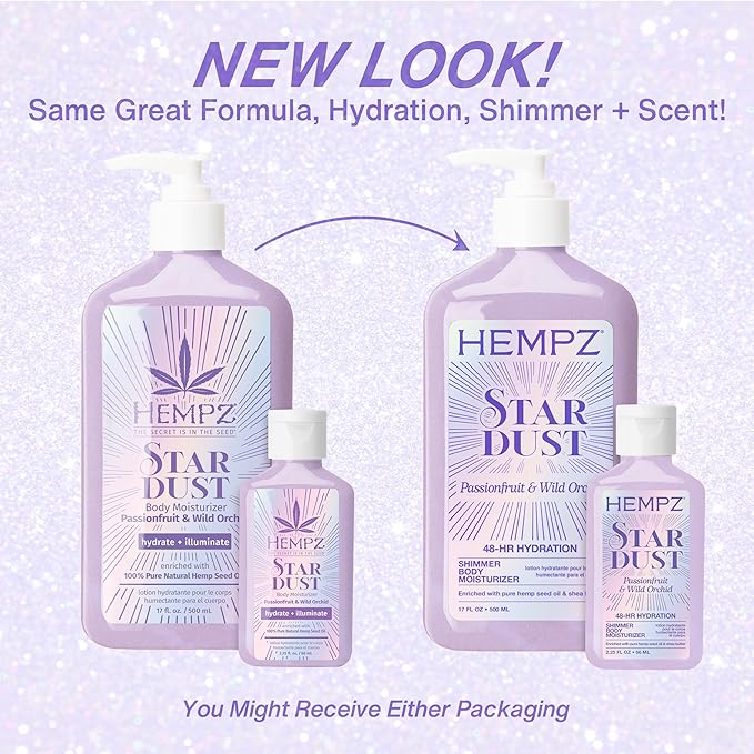 Hempz NEW Star Dust Body Lotion, Iridescent Glow Shimmer, Passionfruit and Wild Orchid, Hydrating and Nourishing Moisturizer, 17 oz.