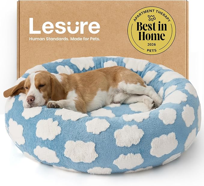 LE SURE Shown on TV Jacquard Donut Dog Beds Large Sized Dog,Blue 33x33x8in | Orthopedic Calming Pet Bed Sofa,Original Design Pattern,Washable Cover,Cute Home Decor as Gift for Pet,Anti Slip Bottom