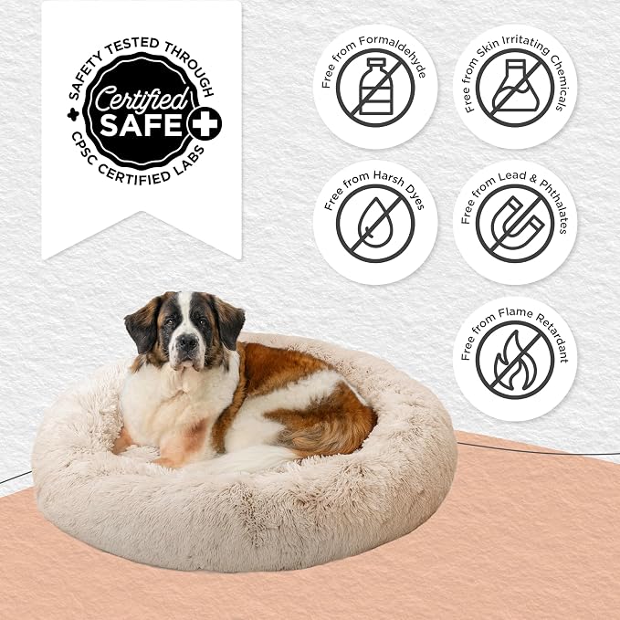 Best Friends by Sheri Original Calming Donut Dog Bed, Taupe, XL, 45" | Machine-Washable Cover, Shag Faux Fur, Orthopedic Support, Sense of Security, Water-Resistant Base, XL Dogs Up to 150 lbs