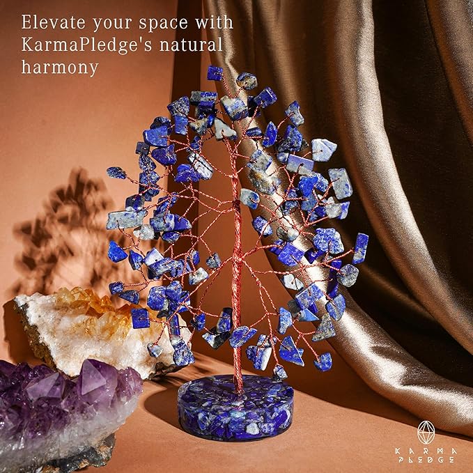 Lapis Lazuli Crystal Tree of Life Birthday Gifts for Women, Men, Friends, Handmade Chakra Healing Crystal Tree for Home Office Decor, Positivity, Good Luck, Money, Unique Gifts for Her Mom Sister, Dad