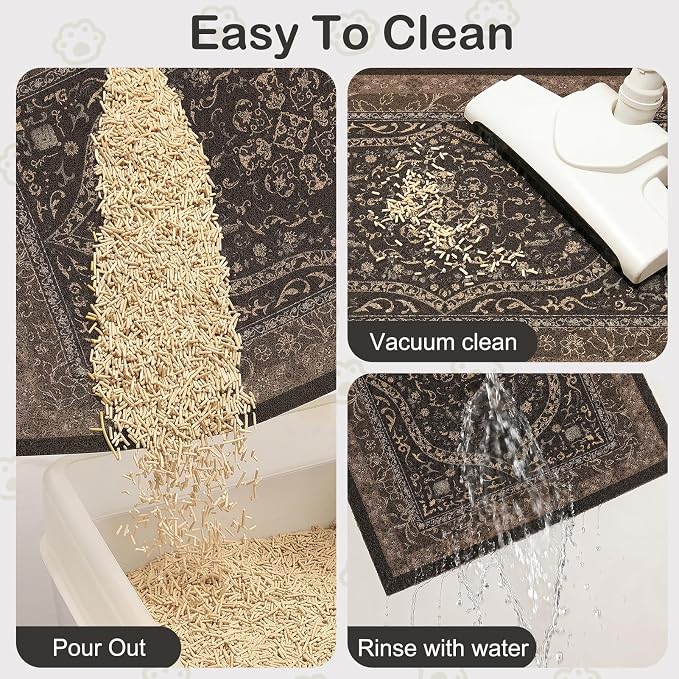 Glittme Cat Litter Mat, 47"x35" Non-Slip Washable Trapping Mat for Cats | Litter Trapping Mat With Thick PVC Coil To Catch Scatter, Soft On Paws And Waterproof Bottom To Protect Floors