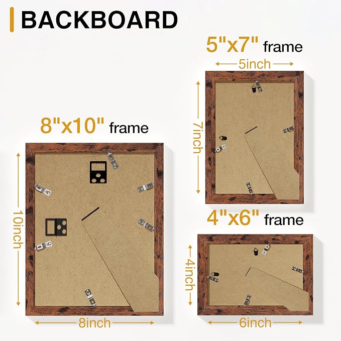 Vittanly 15 Pack Picture Frames Collage Wall Decor, Wall/Tabletop Display | Rustic Brown, Multi-Size Gallery Wall Frame Set: 3pcs 8x10, 6pcs 5x7, 6pcs 4x6. Picture Frame Set for Family