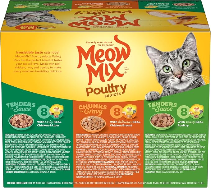 Meow Mix Poultry Selects, Wet Food Variety Pack, 24 Cups