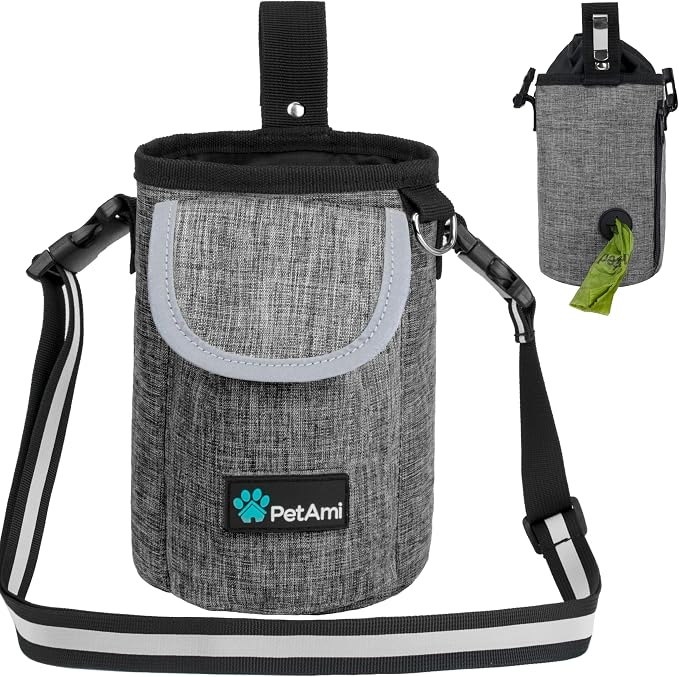 PetAmi Dog Treat Pouch, Large Hands-Free Training Bag, Gray