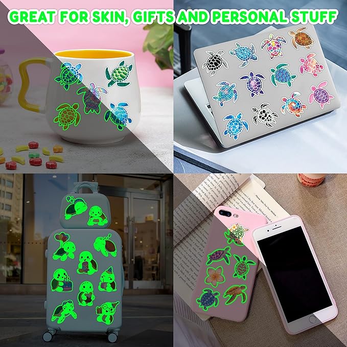 96 PCS Turtle Pre-Cut Luminous Glow in the dark Temporary Tattoos for Kids | Super Cute First Themed Birthday Party Favors Supplies Decorations, Fake Ocean Animal Tattoo Stickers Gifts for Boys Girls
