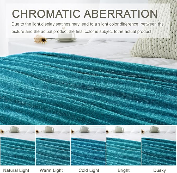 Chenille Throw Blanket for Couch 60" x 80" Twin, Teal | Soft Cozy Warm Throws with Fringe Tassel, for Living Room Bed Sofa Chair Cover, Lightweight Knitted Decorative Boho Blankets