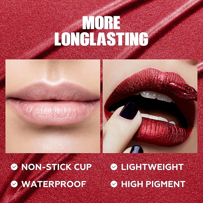 FOCALLURE Metallic Liquid Lipstick,Non Stick Cup Lip Gloss,High Impact Lip Color with Transfer-proof Wear,Long Lasting & Waterproof Lipstick Makeup for Women,Bad Romance