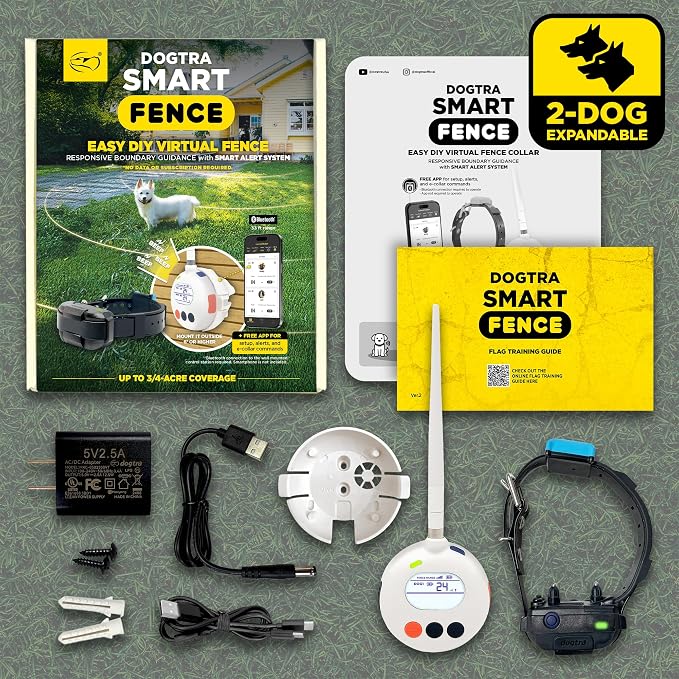 Dogtra SMART Fence Wireless Electric Dog Fence System - No Subscription, 2-Tier Alarm & App Alerts, No-Dig Up to 3/4 Acre, Tone/Vibration/Static, IPX9K Waterproof, Safe Portable Freedom Pets 35 lbs+