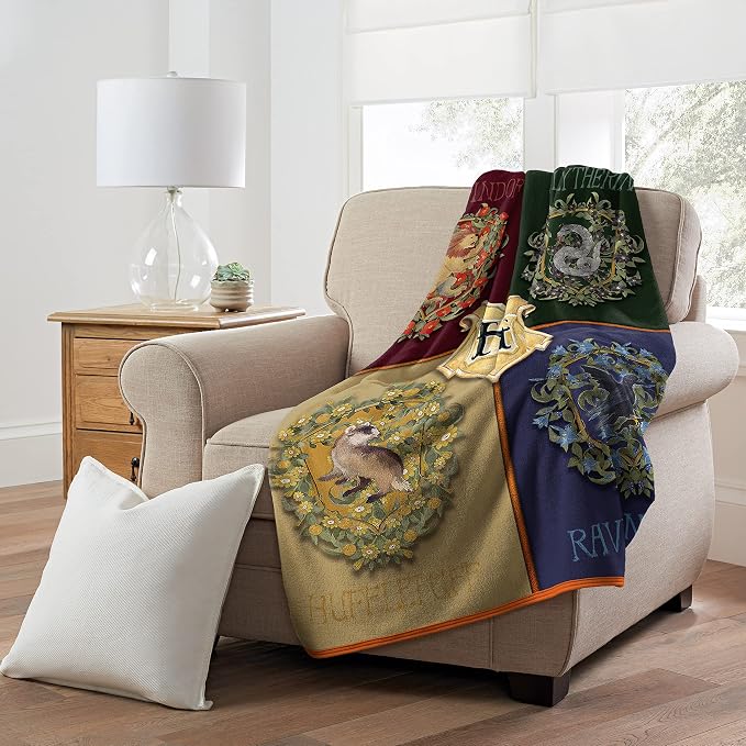 Northwest Harry Potter Micro Raschel Throw Blanket, Lightweight Breathable for Couch, Sofa, Cozy for All Seasons 46" x 60", Botanical Houses