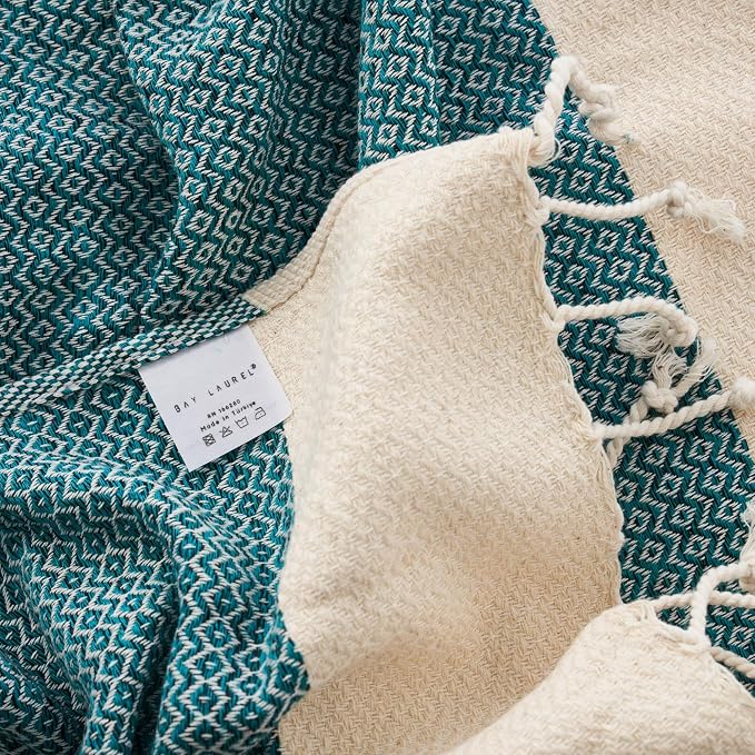 BAY LAUREL Turkish Hand Towel – Pack of 2 | Soft & Absorbent Decorative Towels for Bathroom, Hand, Face, Hair, Gym, Yoga, SPA, Kitchen & Tea | Boho Decor (Petrol, Diamond 16x40 Inches (Set of 2)