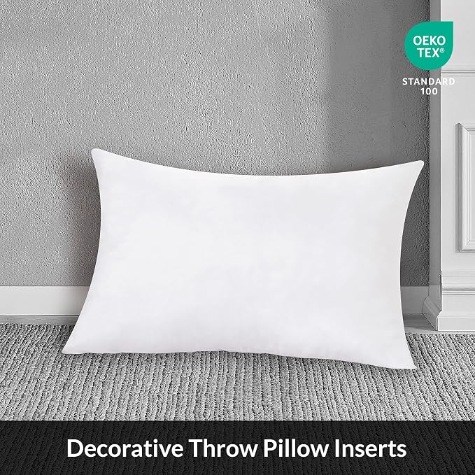 ROYALE LINENS 12 x 20 Pillow Insert - Down Alternative Throw Pillows Insert - Rectangle Pillow Pack of 1 White - Bed & Couch Pillows - Inner Cushion for Bed, Cushion for Living Room - Shams Stuffer