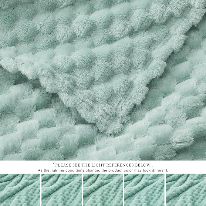 EXQ Home Fleece Blanket Twin Size for Couch or Bed - 3D Imitation Turtle Shell Jacquard Decorative Blankets - Cozy Soft Lightweight Fuzzy Flannel Blanket Suitable for All Seasons(60"×80",Cyan-Blue)